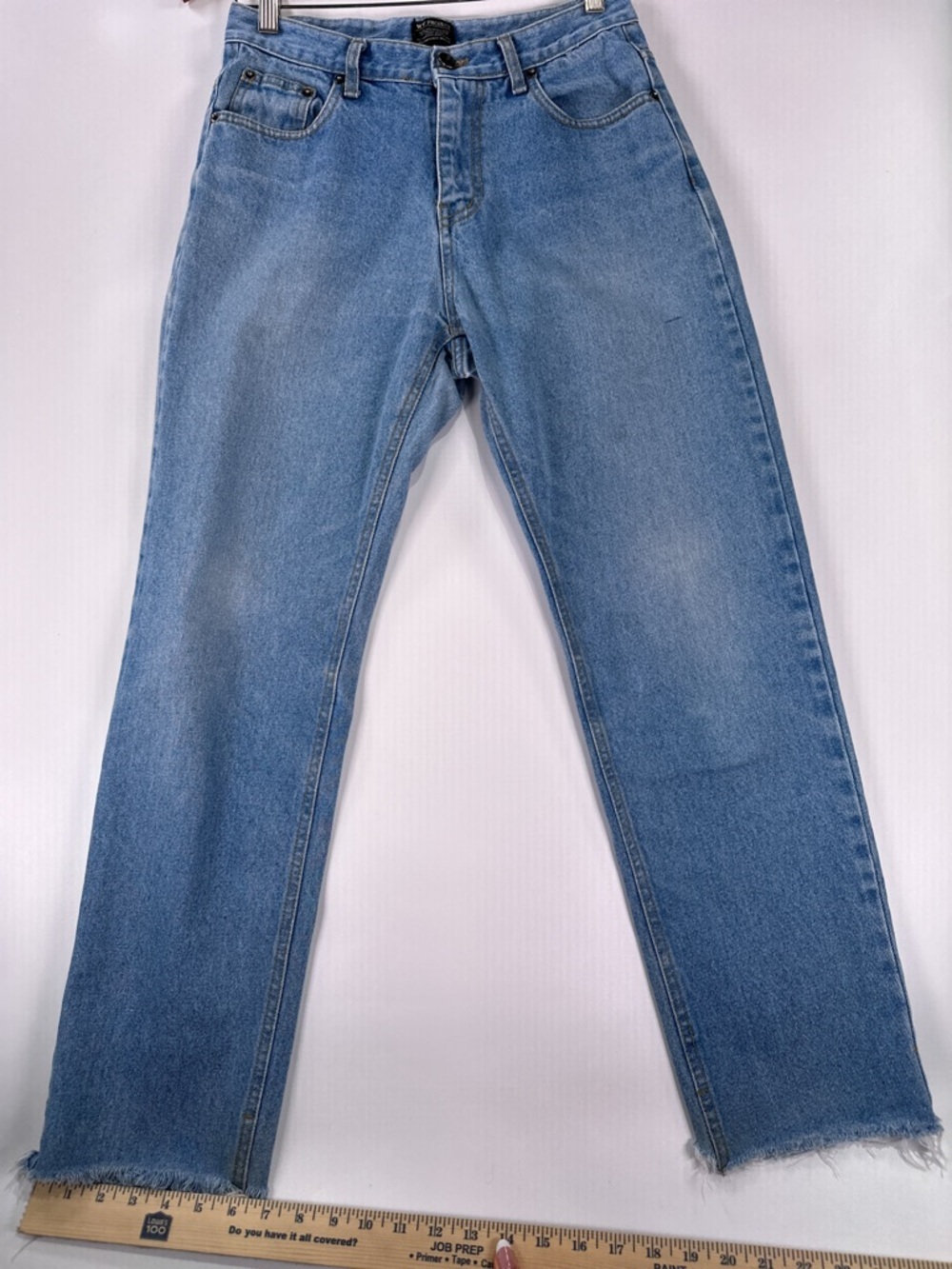 WV Project Straight Leg Jeans Raw Hem Zigzag Pockets Denim Light Wash L - Picture 12 of 15